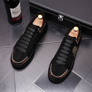 Homem vestido plataforma sapatos Deerskin Caveira Strass designer masculino flats luxo escritório Casual