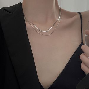 925 Sterling Silver Stamp Choker Halsband, Silver Snake Double Layer Choker Chain Halsband Chocker Collar For Girl Checker