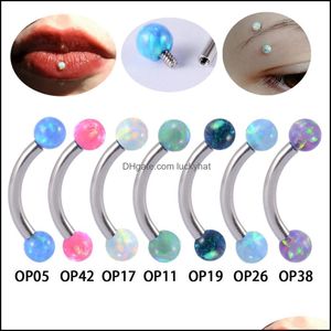 Jewelry3Pcs Curved Eyebrow Nose Lip Earrings Opal Tragus Bar Surgical Steel Septum Daith Helix Rook Nipple Piercings Body Jewelry Drop Deliv on Sale