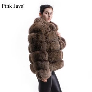 Różowy Java 8139 Arrival Kobiety Zima Gruba Fur Coat Real Fur Kurtka Wysokiej Jakości Płaszcz Stojak Collar Outfit Luksusowy 211018