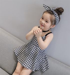 Dziewczyna Dresses Baby Girls Dress Classic Plaid Dla Dzieciak Dziewczyna Bawełniane Ubrania Summer Casual Princess 1-6 lat Moda Strój Dzieci