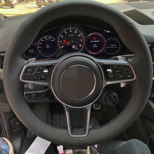 Coprivolante per auto Coprivolante antiscivolo cucito a mano Nero in vera pelle per Porsche Macan Cayenne 2015-2016