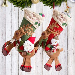 Santa Claus Snowman Riding Deer Christmas Stockings Creative Home Fireplace Decor Socks Kids Gift Bags Candy Holder