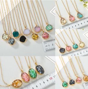 European Oval Round Resin Broken Stone Round Druzy Drusy Pendant Necklace Imitation Natural Stone Chain Necklace for Women Female