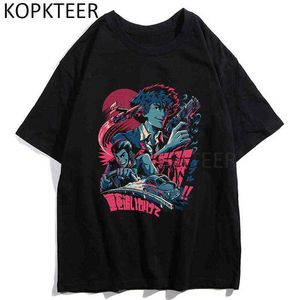 Anime camisetas Spike Spiegel Cowboy Bebop Engraçado Dos Desenhos Animados Espacial Caçador T-shirt das Mulheres Harajuku Moda Streetwear Tops Tees Y220208