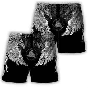 Plstar Cosmos Sommar Fashion Shorts Viking Symbol - Tattoo Raven 3D Tryckt Man / Kvinna Streetwear Casual Cool 210714