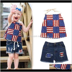 Sats Baby Kids Maternity Drop Leverans 2021 Independence Day Dress Shorts Amerikanska flaggan Stjärnor Utskrift Twopiece Kläder Baby Toddler Gir