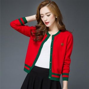 Women's Knitted Cardigan Contrast Color Round Collar Thin Short Sweater Wholesale Spring Autumn Fashion Female Clothing 211018