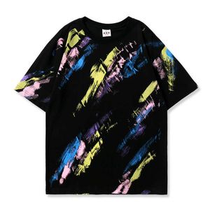 Mężczyźni Hip Hop Tie Dye Koszulka Streetwear Kolorowe Tie-Dye Drukuj T Shirt Harajuku Bawełna Casual Letni Krótki Rękaw Tshirt 210527