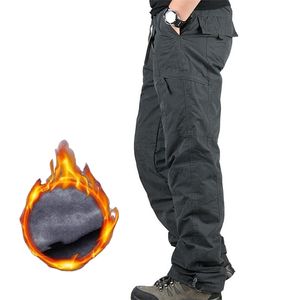 Zimowe grube polece casual spodnie mężczyźni bawełniana wojskowa taktyczna wojskowa ładunek podwójna warstwa plus aksamitna ciepłe spodnie termiczne 210715