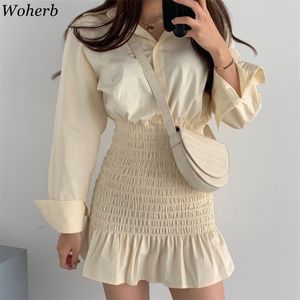 Korean Vestidos Mujer Chic Patchwork Dress Fashion Sweet Ruffles Robe Slim Fit Bodycon Pleated Dresses for Women 95197 210519