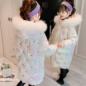Autumn Winter Kids Girls Clothing Long Jacket Faux Fur Children Coat Snowsuit Outerwear Sleeve Hooded Clothes 211203
