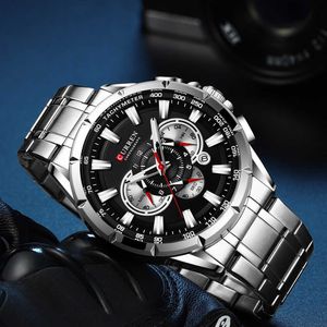 Sports Watches Mens Luxury Brand Curren Stainless Steel Quartz Watch Chronograph Date Wristwatch Fashion Business Male Clock Q0524