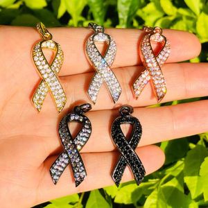 Charms 5pcs Bröstcancer Medvetenhet Ribbon Charm för Kvinnor Armband Halsband Guldpläterad Mässing Smycken Tillbehör Partihandel