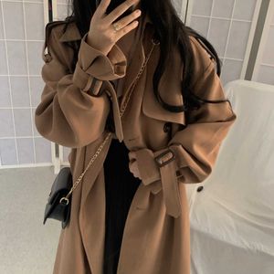 ARRIVO INVERNO Cappotto lungo le donne Doppia Trenzina Slim Breasted Trench coreano grande taglia S-2XL Chic Casual Vintage Outwear 210608