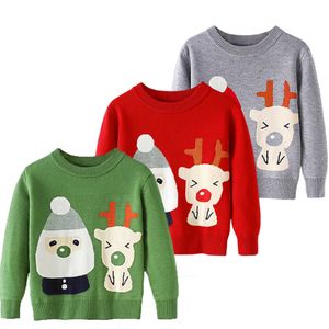 3 4 5 6 7 år Barntröjor Baby Boy Girl Cartoon Elk Santa Sweater Toddler Kids Winter Warm Clothing Stickad Sweater Y1024