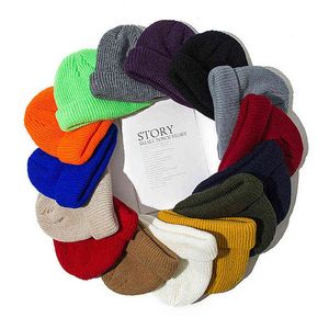 Knitted Hats for Women Skullcap Men Beanie Hat Winter Retro Brimless Baggy Melon Cap Cuff Docker Fisherman Beanies Hats For Men Y21111