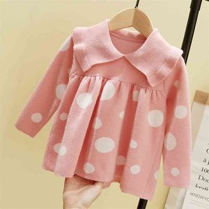 Baby menina inverno roupas camisola manga longa lapela bolinhas roupas de boneca 210528