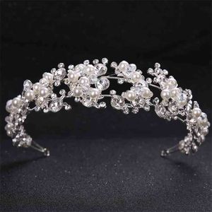 Crystal Pearl Flower Bruid Hoofdbanden Vrouwen Zilveren Kleur Prinses Bruiloft Haar Sieraden Tiara Bands Accessoires Kroon