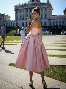 A-Line Princess Satin Bowknot Sweetheart Sleeveless Tea-Length Homecoming Dresses robes de cocktail vestidos de graduación