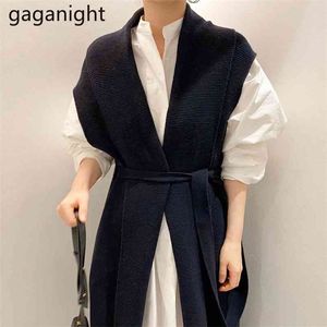 Eleganta kvinnor Två bitar Set Vit Maxi Klänning Stickad Ärmlös Lång Vest Causal Loose Chic Koreansk 2 Suit 210601