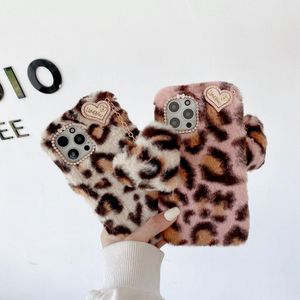 Autumn winter Pink White Leopard grain plush phone cases for iphone 13 12 11 pro max xr xs Back cover