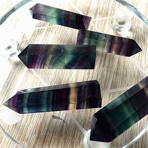 Cristalli Torre Punti di quarzo Fluorite naturale Arcobaleno Colore Striscia Punto Reiki Obelisco di cristallo Bacchetta curativa Chakra Pietra Decorazioni per la casa