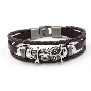 Wholesale UPDATE Owl Ancient Silver Bracelet Weave Multilayer Wrap Leather Bracelets Bangle Cuff Wristband for Women Men Fashion Jewelry Black Brown Will and Sandy