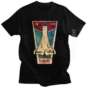Stylowy Rosyjski CCCP Buran Tshirt Mężczyzna Przelotu Przelotu Godło T-Shirt Mężczyzna Summer Tee Radziecki Związek Zjednoczonych SpaceCraft T Shirt Retro 210629