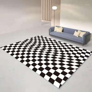 Tappeti moderne moquette a quadri bianchi neri per soggiorno tappeto divano pavimento morbido area di tappeto camera da letto grande peluche a scacchi nordici
