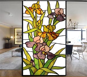 Fensteraufkleber, Sichtschutz, Fensterfolie, dekorative Orchideenblume, Buntglas, kein Kleber, statische Haftung, mattiert, 44