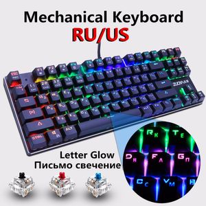 Gaming Mechanical Blue Red Switch 87key RU/US Wired Keyboard Anti-ghosting RGB/ Mix Backlit LED USB For Gamer PC Laptop