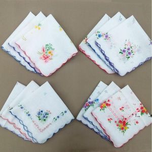 Newcotton Handkerchief Floral Bordado Moda Mulheres Handkerchief Flor Lady Hankies Mini Squarescarf Boutique Bolso Toalha EWB6777