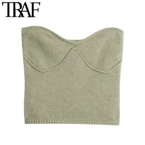 Женщины мода с открытыми плечами обрезанные трикотажные свитер винтаж прямо вырезанные шеи женские пуловеры шикарные вершины 210507