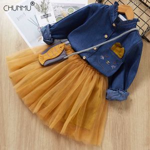 3 Pcs Spring New Toddler Girls Clothes Fashion Kids Embroidered Denim Shirt + Dress + Bag Set Suit Casual Children's Clothing Q0716