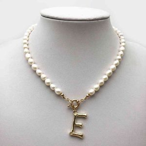 Real Choker Alphabet A-Z Initial Necklace Stainless Steel Buckle GoldColor Pendant Pearl Jewelry