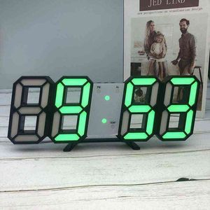 Home Living Room Decoration 3D Large LED Digital Wall Clock Date Time Electronic Display Table Alarm Clock Wall Home Decor 211111