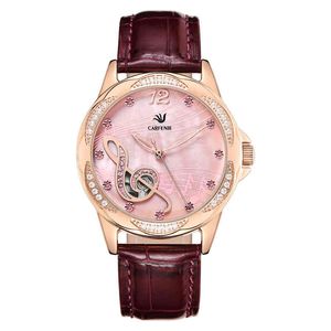 Carfenie Mechanical Women Bransoletka Zegarek Szkielet Automatyczny Wristwatch Siatka Ze Stali Nierdzewnej Zespół Kobiet Zegar Chic Reloj Mujer