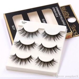 Stokta Doğal El Yapımı Siyah Yanlış Kirpik Moda Makyaj Sahte Kirpik Çapraz Dağınık Yumuşak 3D Göz Lashes 3 Pairs / Set Ottie Yüksek