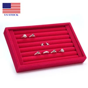 Velvet Jewelry Earring Ring Display Organizer Box Tray Holder Storage Showcase Hot Pink F1216 US STOCK FAST DELIVERY