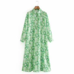 Summer Women Loose Shirts Dress Print Long Sleeve Turn-down Collar Vintage es Female Street Elegant vestidos 210513