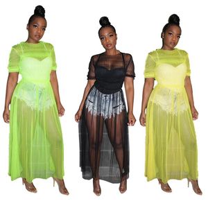 KASKA KAPE SEXY Se genom Mesh Tulle Cloak kortärmad blus med träöronklänningar Nattklubb Party Dress