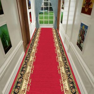 Mattor Red Hallway Carpet Europe Bröllop Korridor Rug Stair Hem Golvlöpare Rugs El Entrance Aisle Long Bedroom