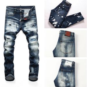 Paints Jeans toptan satış-Sonbahar Tasarımcısı DSQ Sıska Ayaklar Pantolon Erkek Kot Yırtık D2 Boya Splatter Retro Mavi Düz Jean Streetwear Deggar Yüksek Kaliteli Streepants