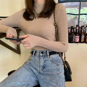 All-Match Half Turtleneck Sweater Bottoming Shirt Tops Slim Autumn And Winter Long-Sleeved Women 210514