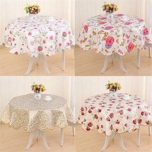 Pastoral Round Tablecloth Plastic Waterproof Oil Proof Table Cover Floral Printed Lace Edge Anti Coffee Tea 211103