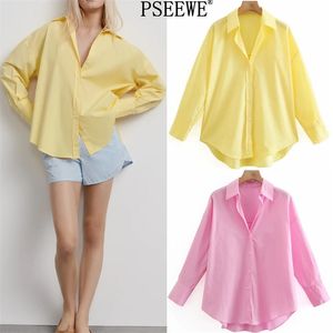 Top Woman Yellow Button Up Shirt Women Long Sleeve Spring Office Blouse Female Asymmetric Hem Chic Pink 210519