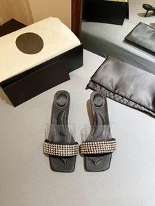 Luxury women's Rhinestone high-heeled slippers transparent PVC classic fashion style size 34-43