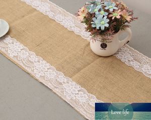 Vintage Retro Burlap Linen Jute Event Party Supplies Grass Wedding Table Cloth Tablecloth Christmas White Lace Table Runner Factory price expert design Quality