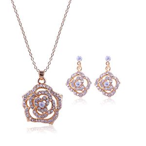 ingrosso Brownerry Browner Bride-Orecchini Collana Dubai Jewelry Set di gioielli Crystal Rose Flower Colpo a ciondolo con scollo a ciondolo Set per donna sposa gioielli da sposa